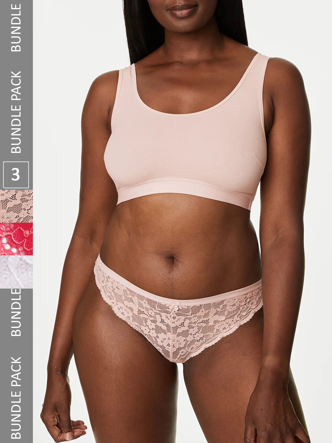 

Marks & Spencer Women Pack Of 3 Self-designed Lace Thongs, Pink