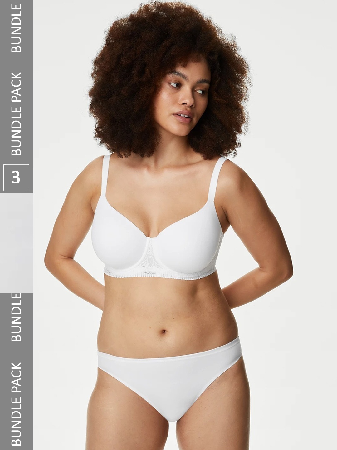 

Marks & Spencer Women Pack Of 3 Self-designed Lace Basic Briefs, White