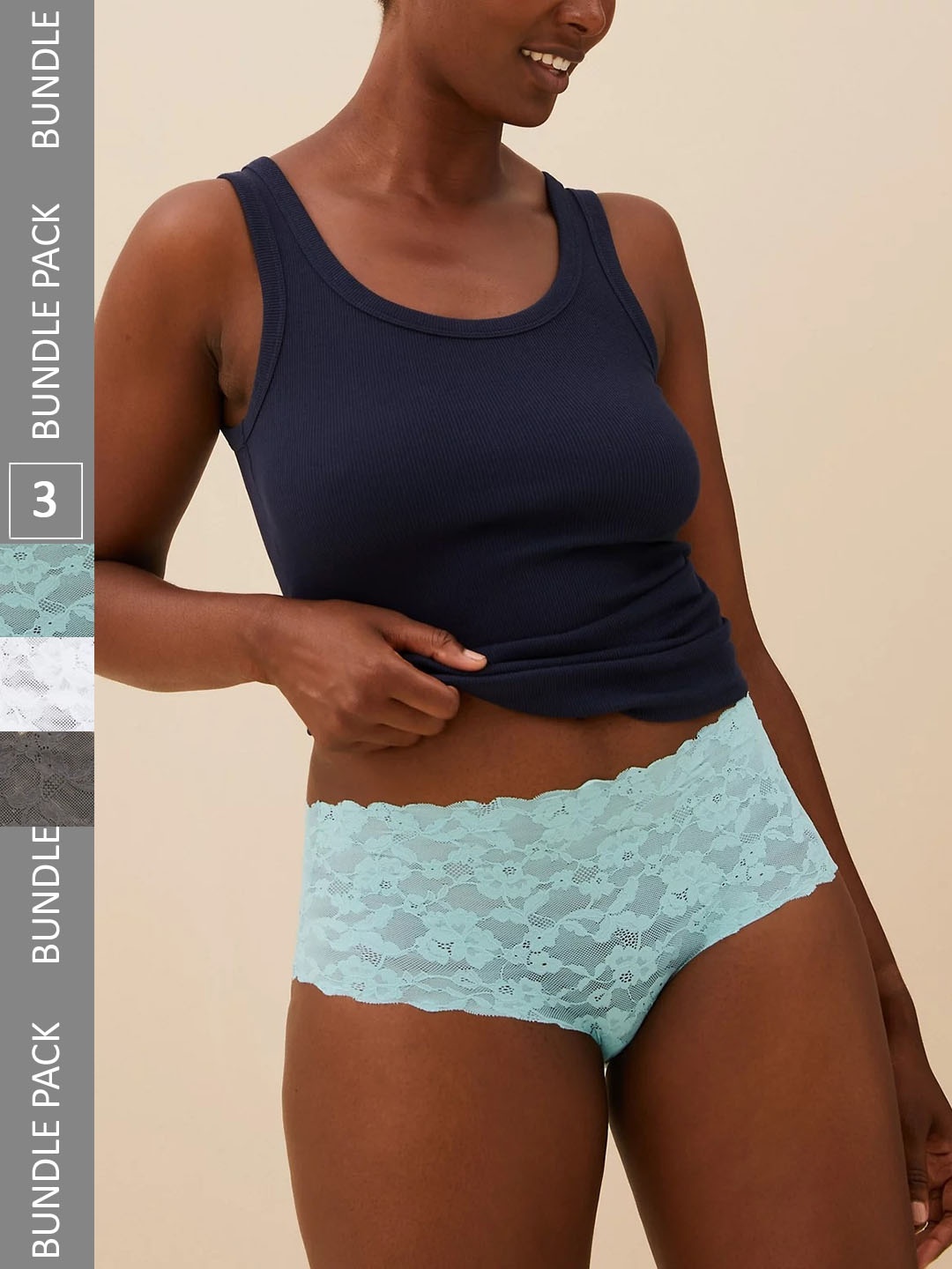 

Marks & Spencer Pack Of 3 Self-designed Lace Basic Briefs, Sea green