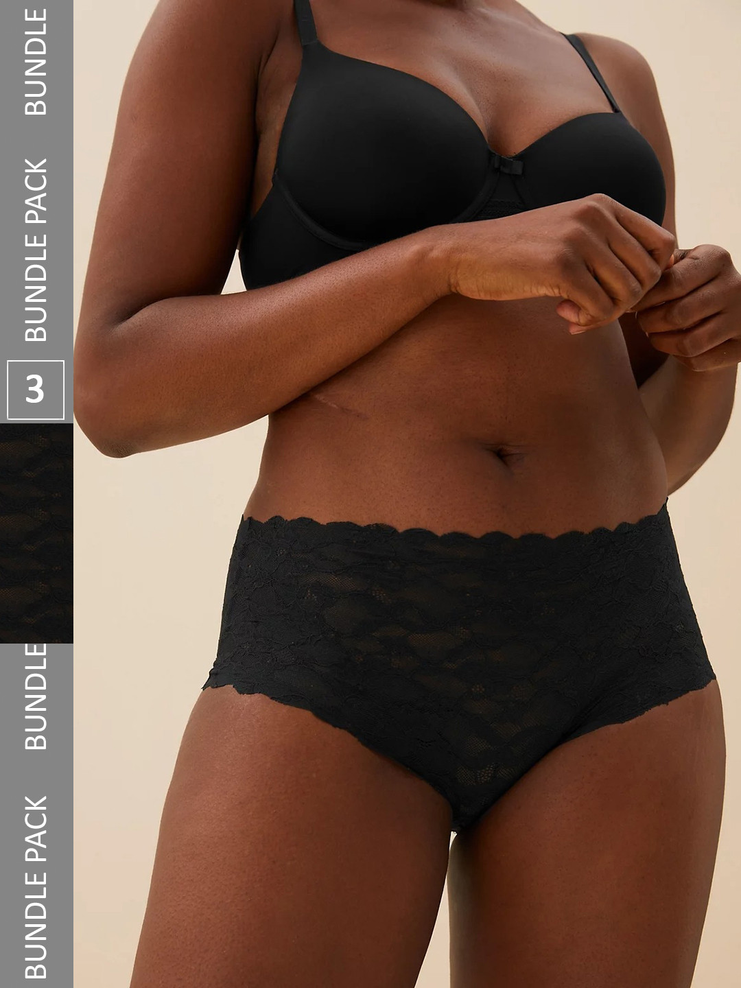 

Marks & Spencer Pack Of 3 Self-Designed Lace Basic Briefs, Black