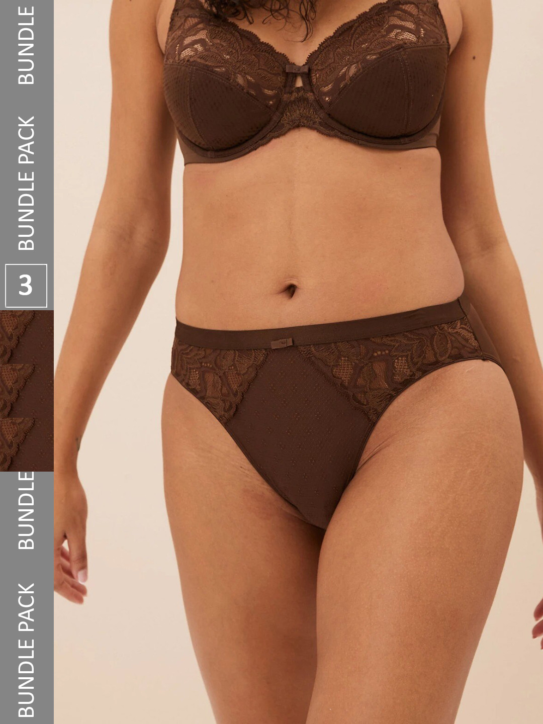 

Marks & Spencer Pack Of 3 Self-Designed Lace Basic Briefs, Coffee brown