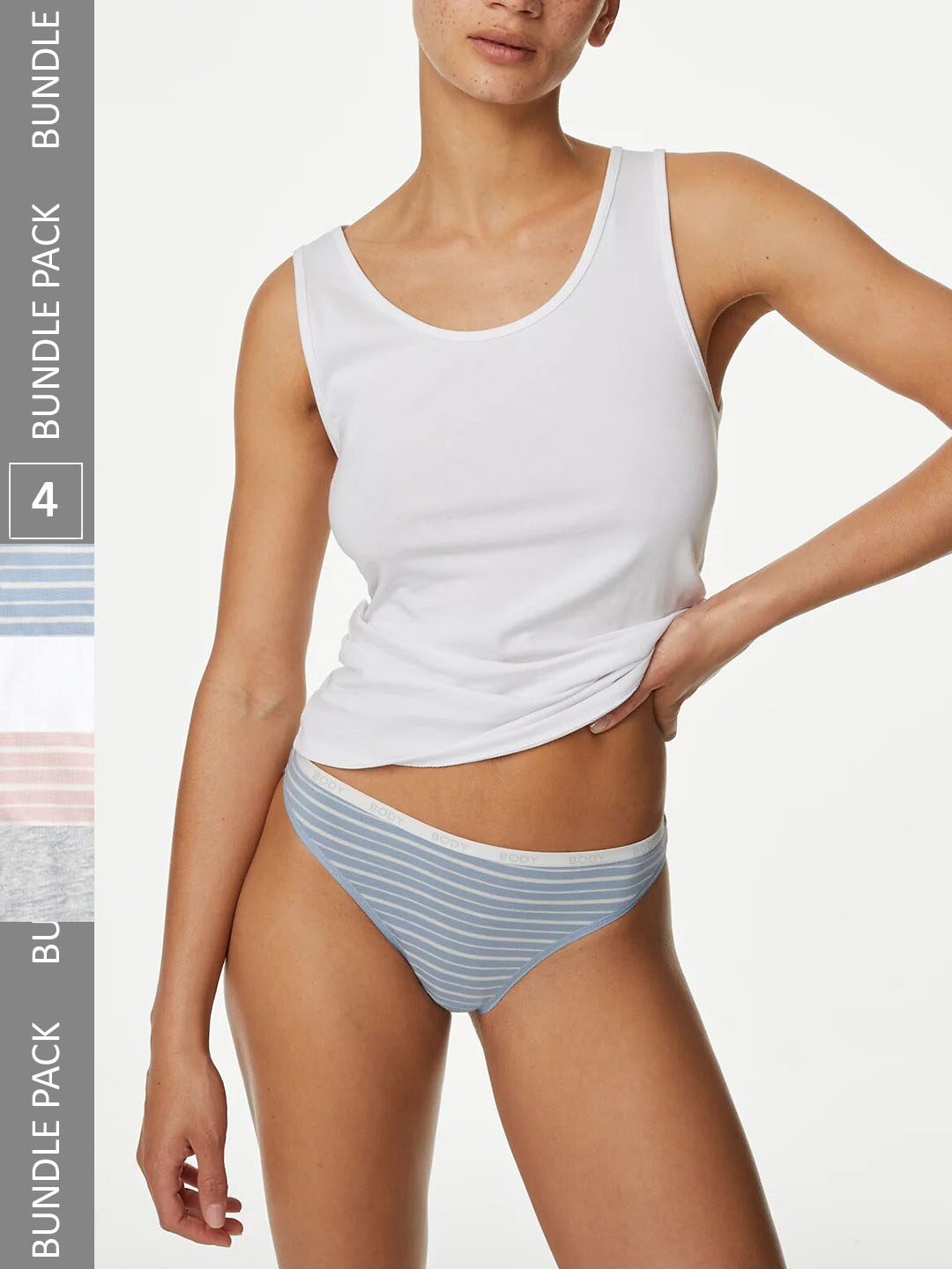 

Marks & Spencer Pack Of 4 Striped Detail Thongs, Grey