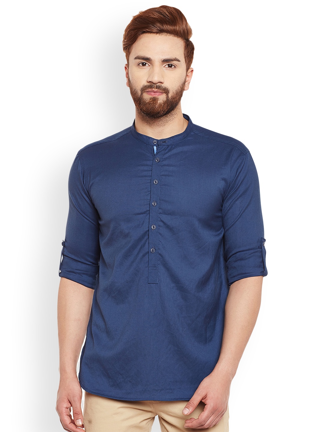 

even Men Navy Blue Solid Straight Kurta