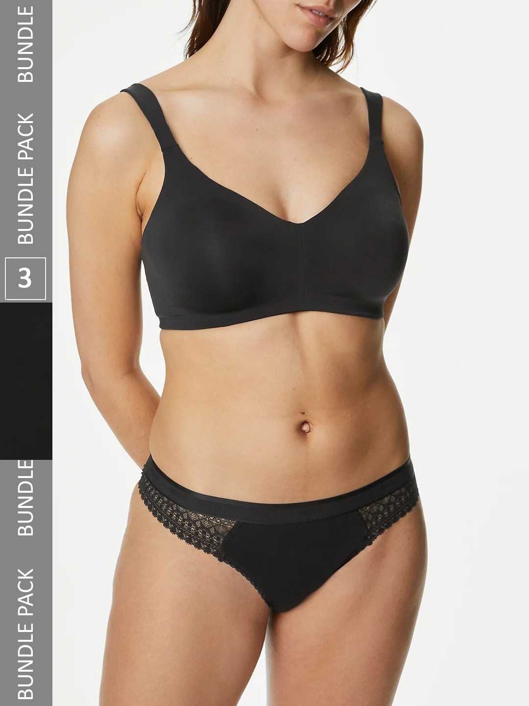 

Marks & Spencer Pack of 3 Lace Basic Briefs, Black