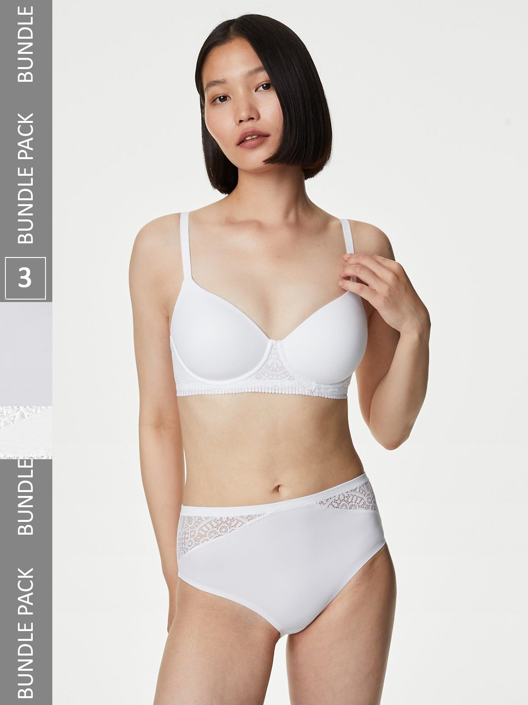 

Marks & Spencer Women Pack Of 3 Self Design Laced Basic Briefs, White