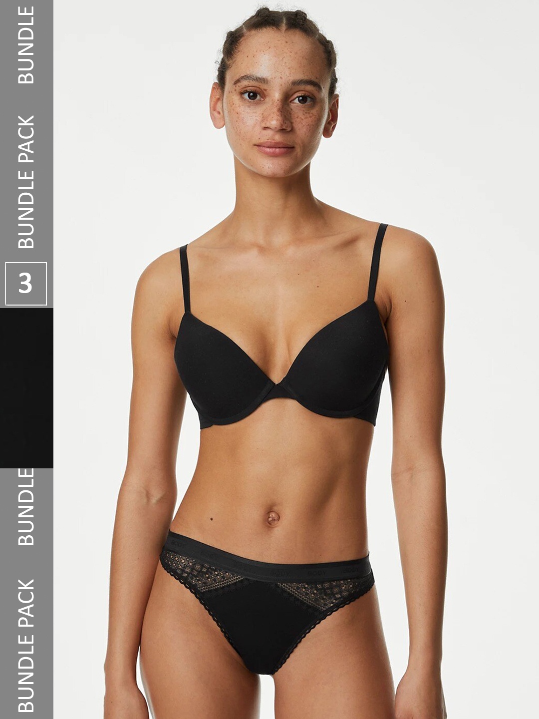 

Marks & Spencer Women Pack Of 3 Self-designed Lace Thongs, Black