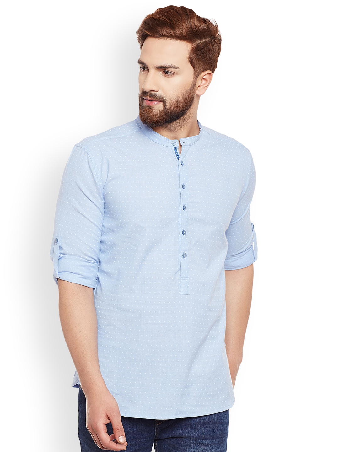 

even Men Blue Printed Straight Kurta