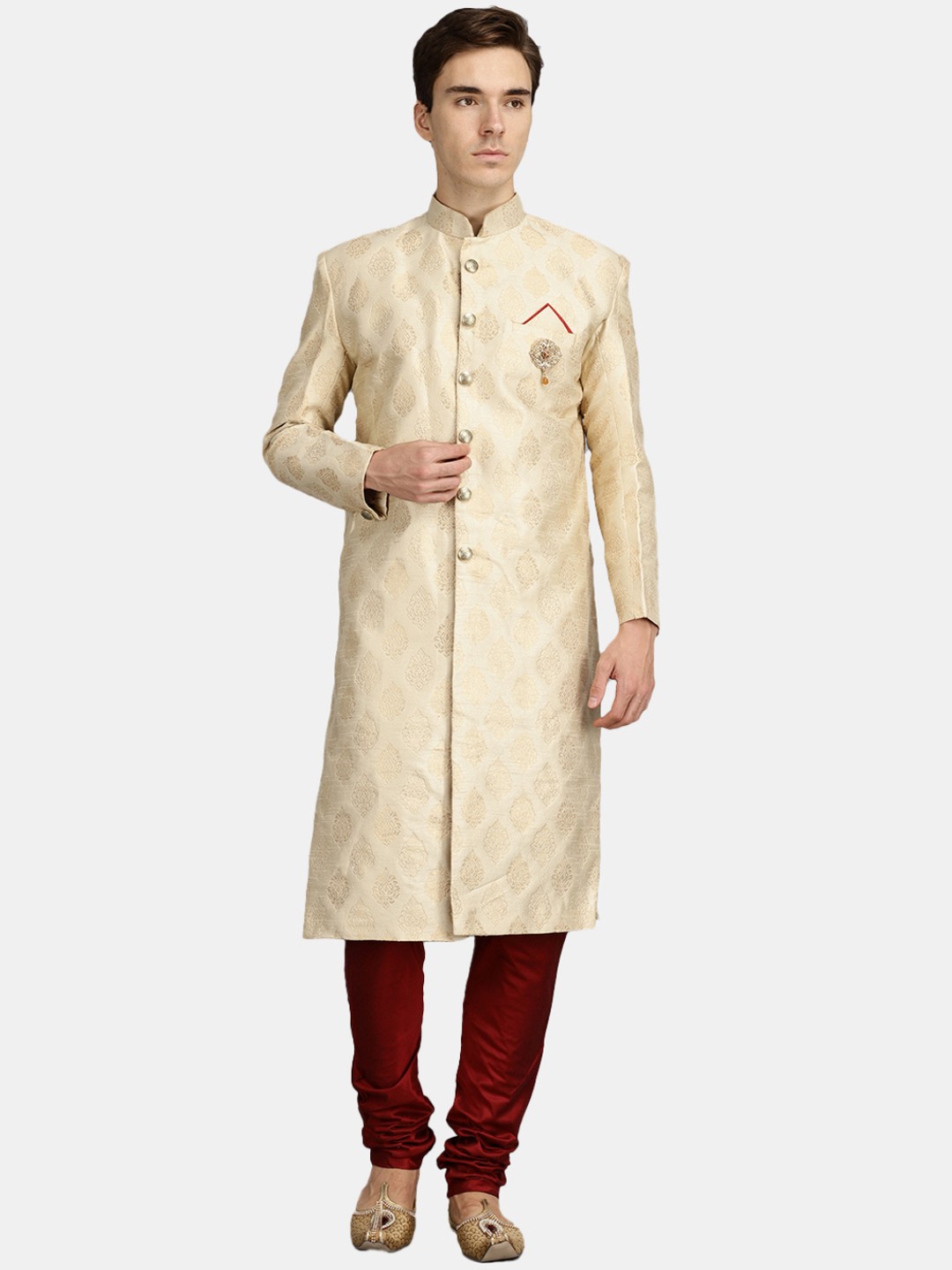 

V-Mart Self-Design Cotton Sherwani Set, Gold