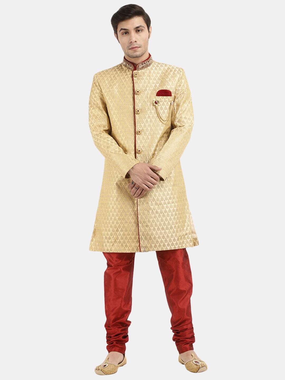 

V-Mart Self-designed Jaquard Cotton Sherwani, Gold