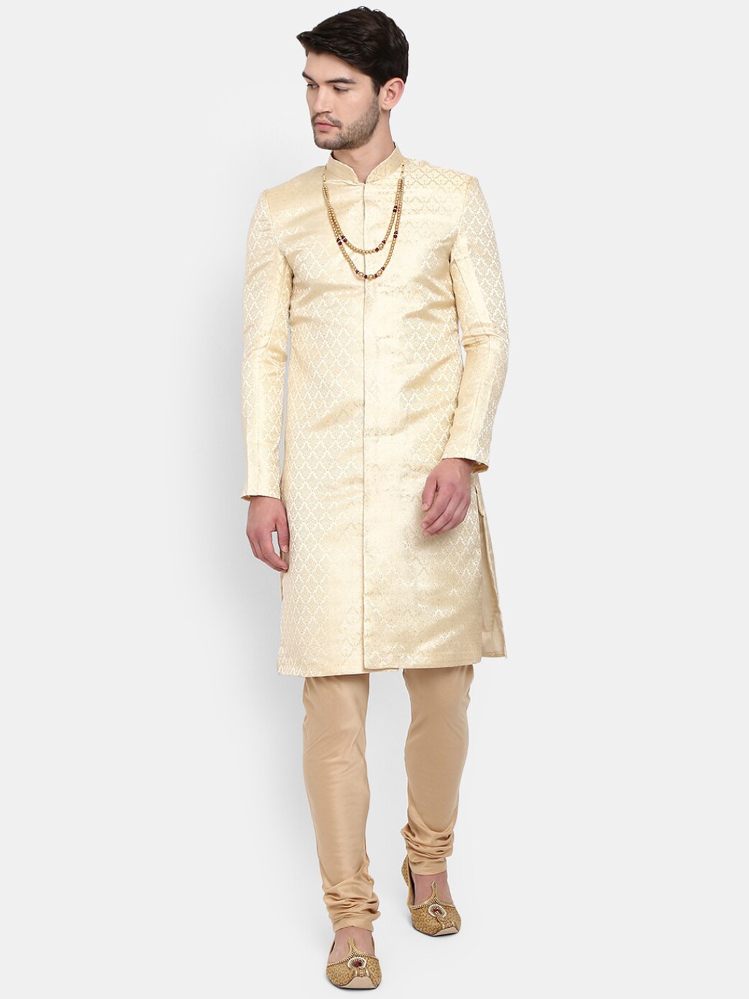

V-Mart Self-Designed Jaquard Cotton Sherwani Set, Cream
