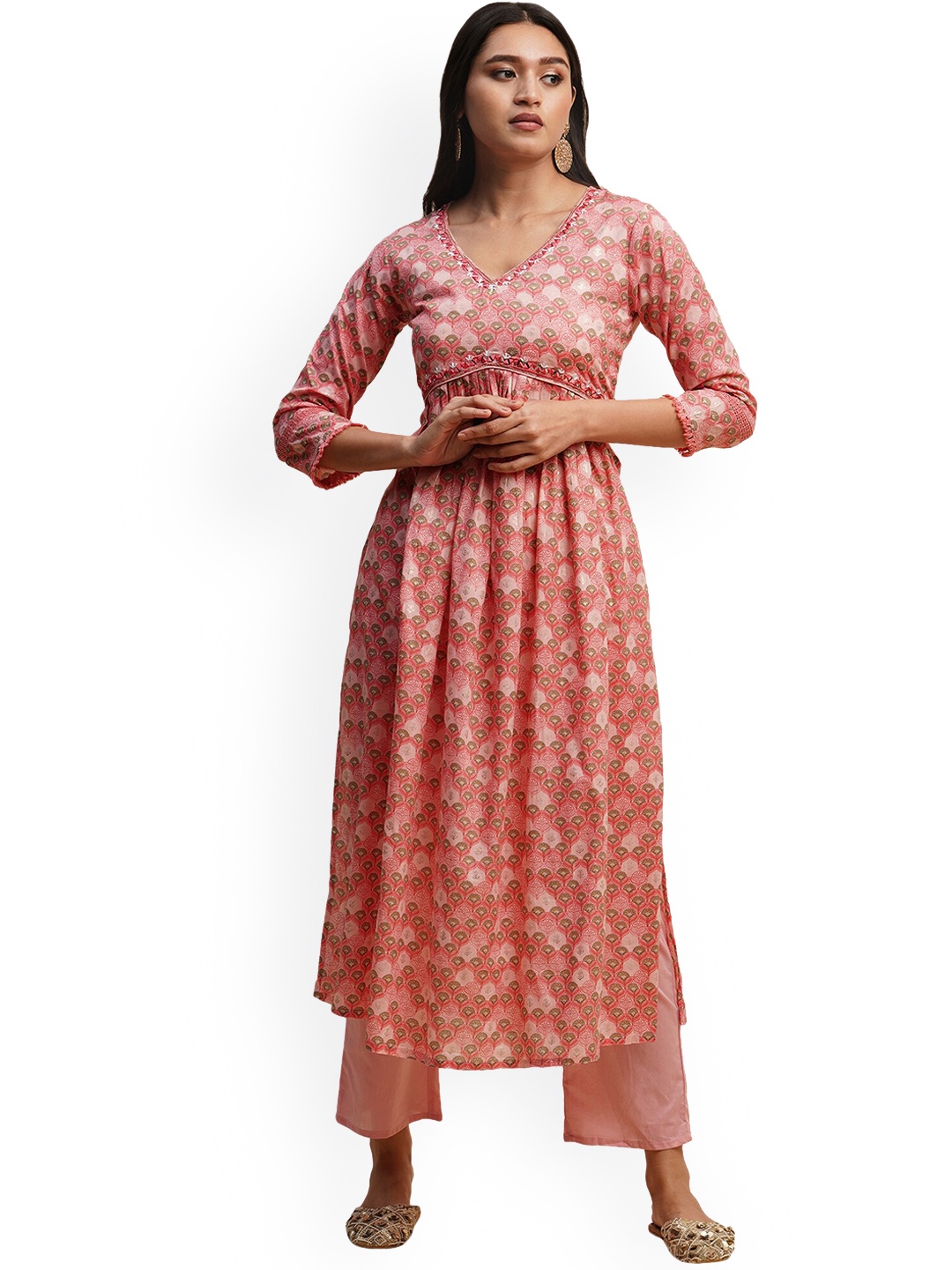 

KALINI Floral Printed Pure Cotton Kurta with Trousers & Dupatta, Pink