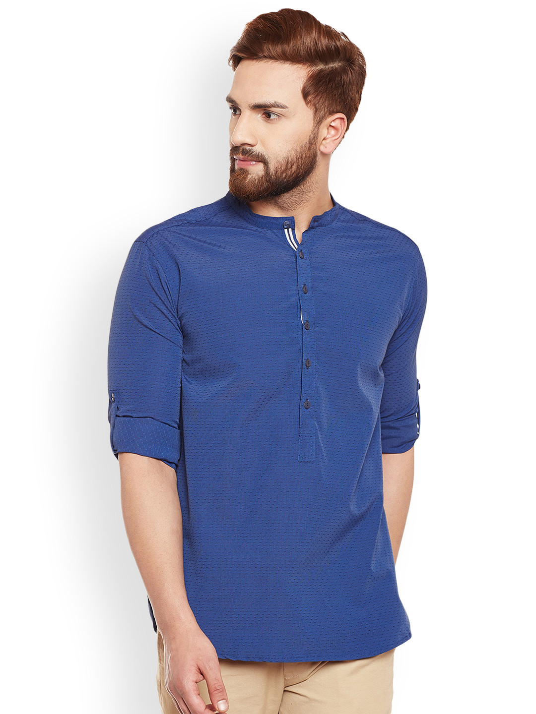

even Men Blue Woven Design Straight Kurta