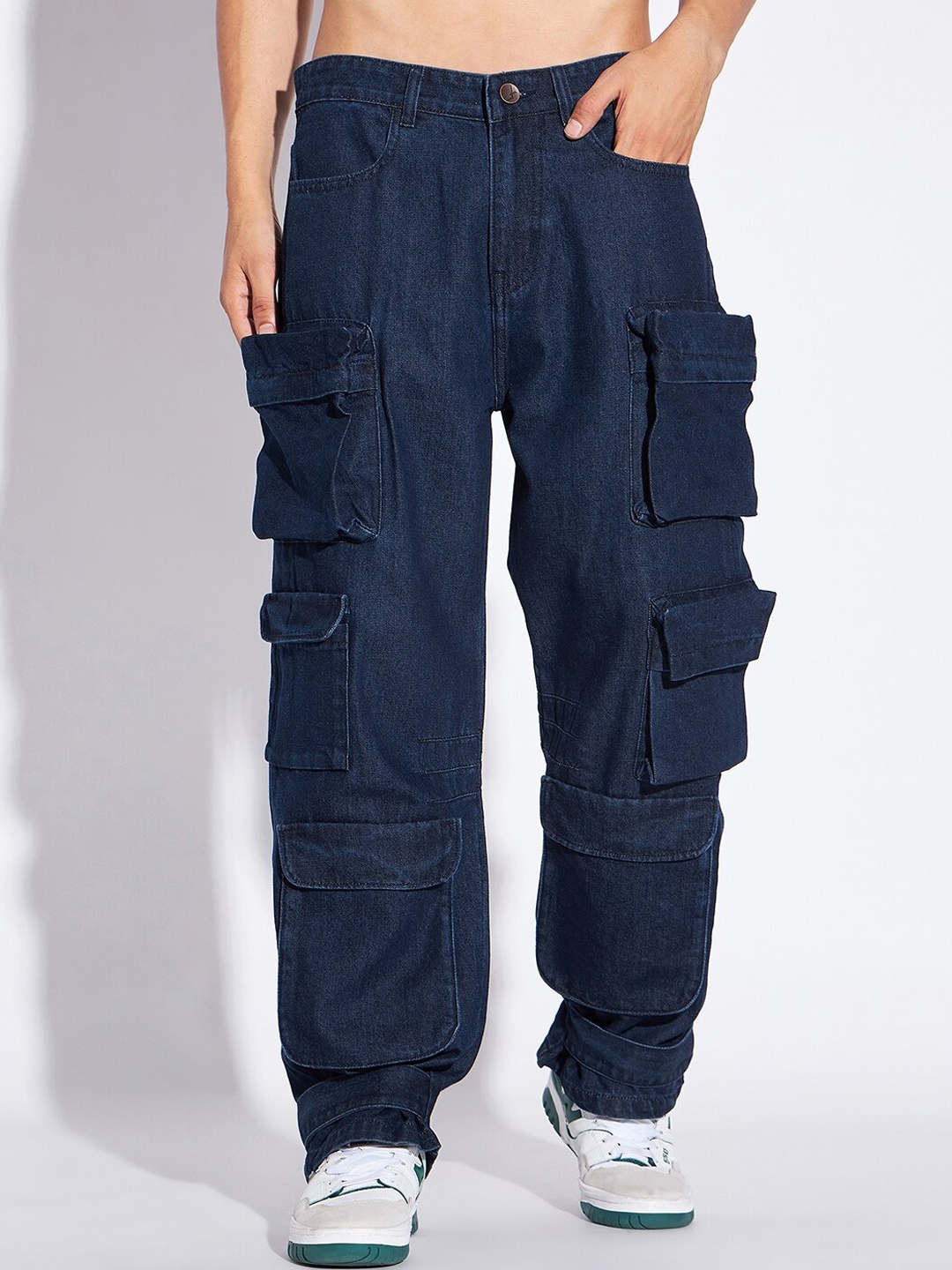 

FUGAZEE Men Blue Relaxed Fit Clean Look Cargo Cotton Denim Jeans