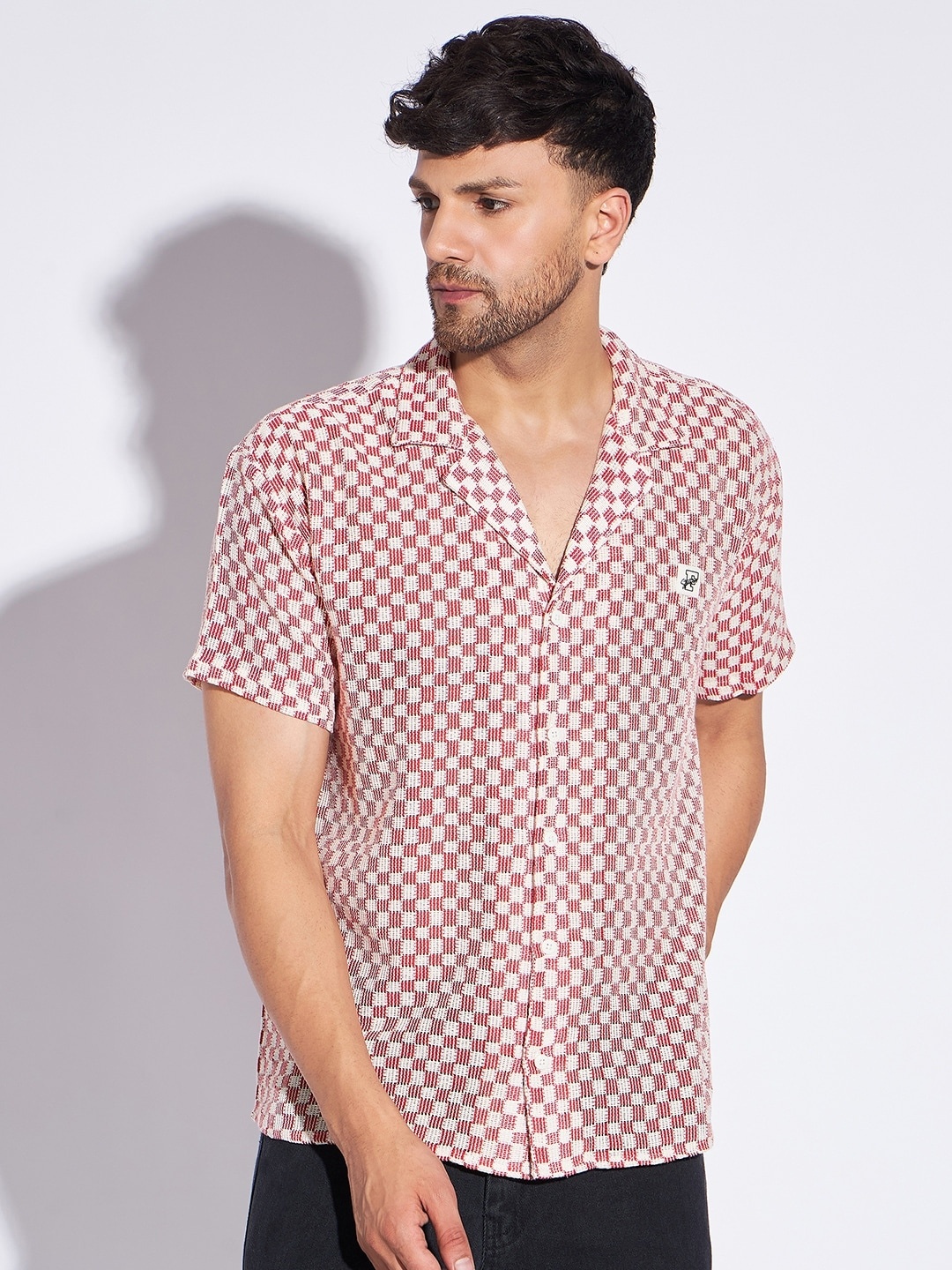 

FUGAZEE Self Design Cotton Casual Shirt, Red