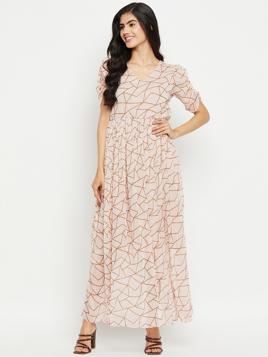 

Ruhaans Floral Print Chiffon Maxi Dress, Pink