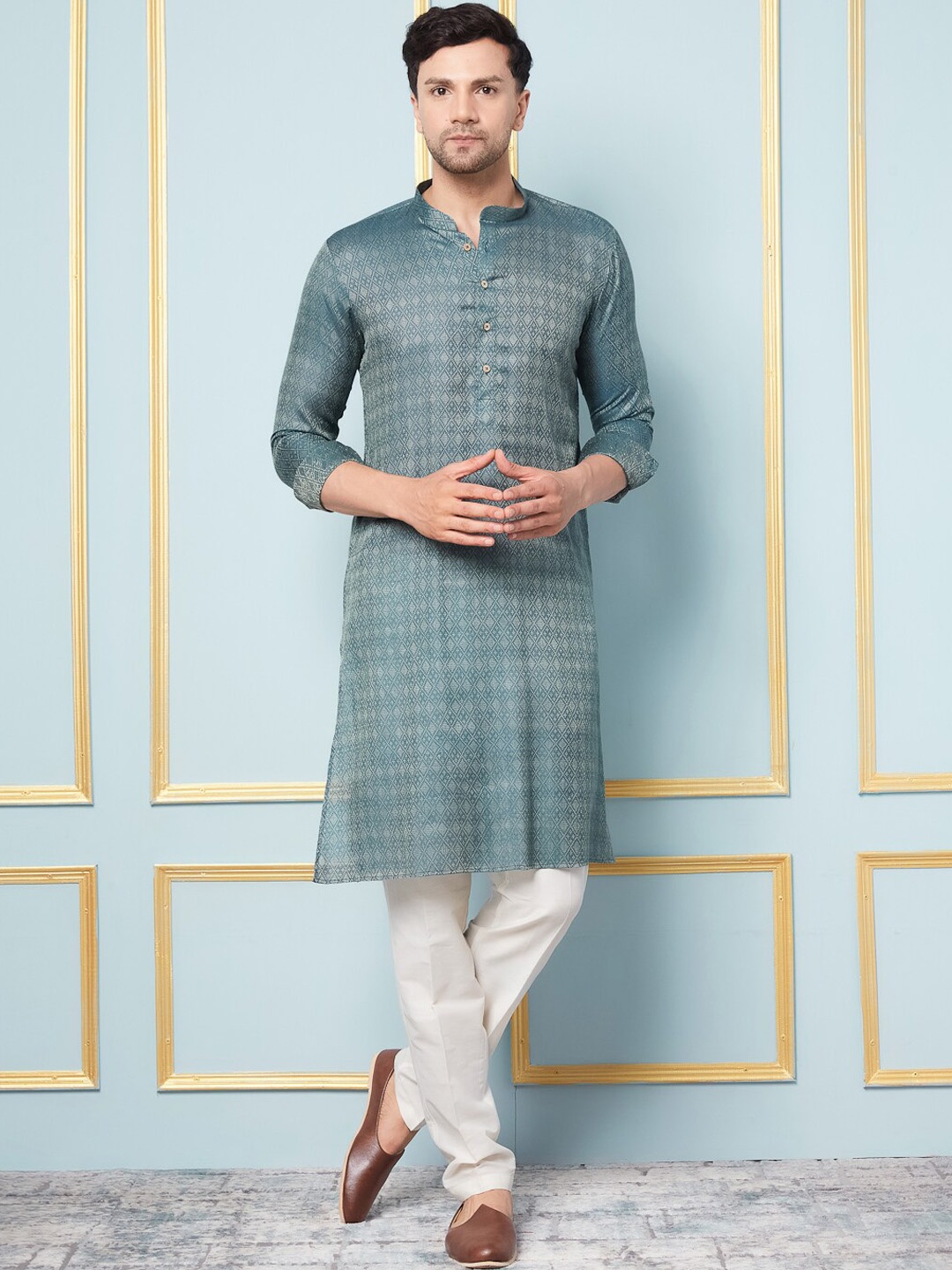 

See Designs Geometric Woven Design Straight Kurta, Blue