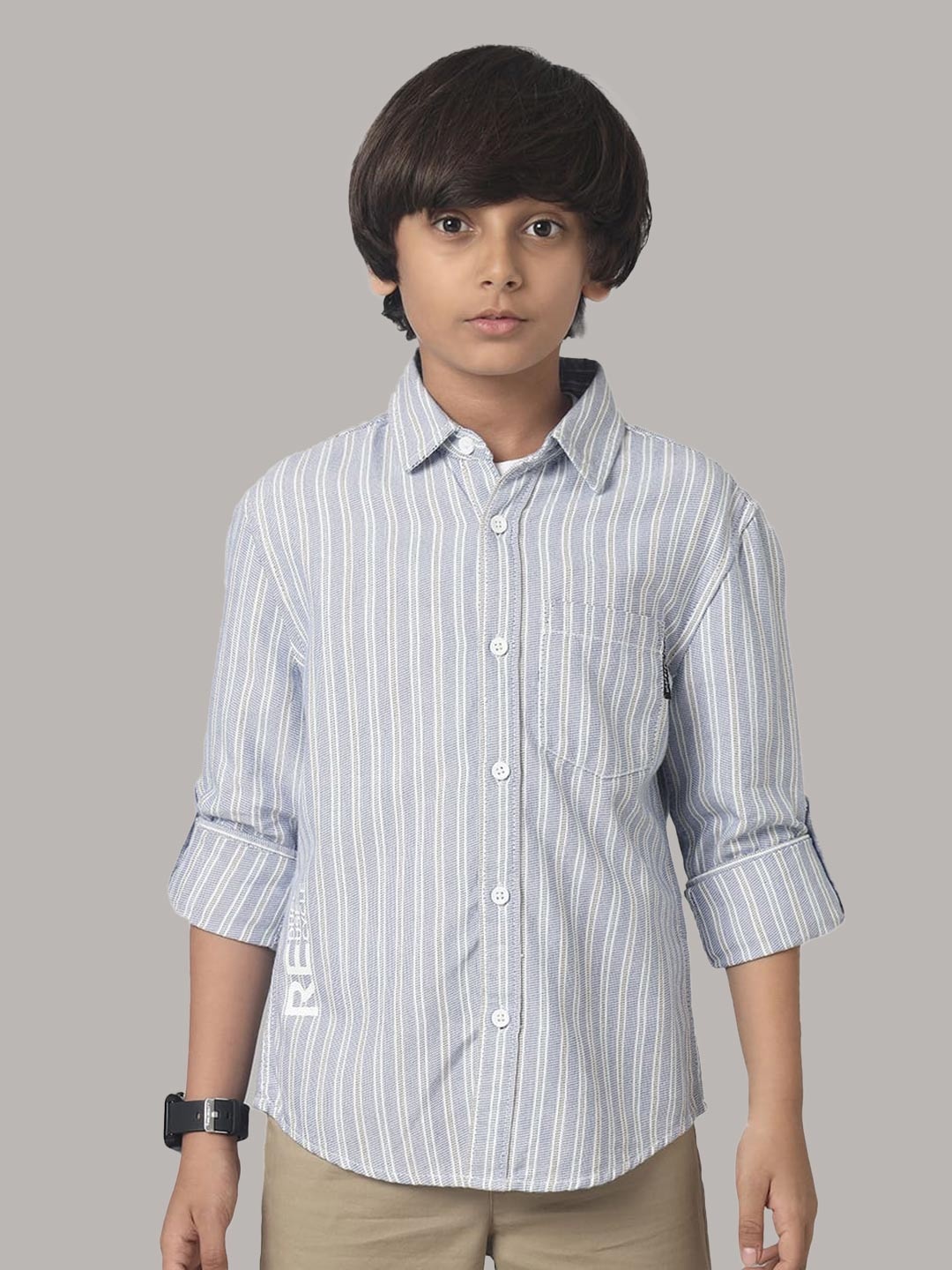 

UNDER FOURTEEN ONLY Boys Striped Cotton Casual Shirt, Blue