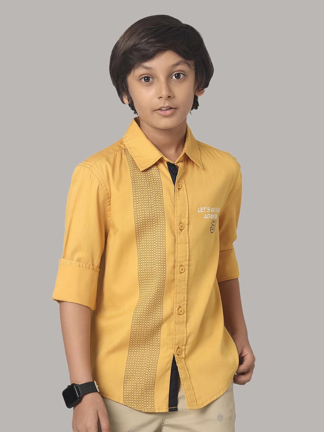 

UNDER FOURTEEN ONLY Boys Geometric Printed Cotton Casual Shirt, Yellow