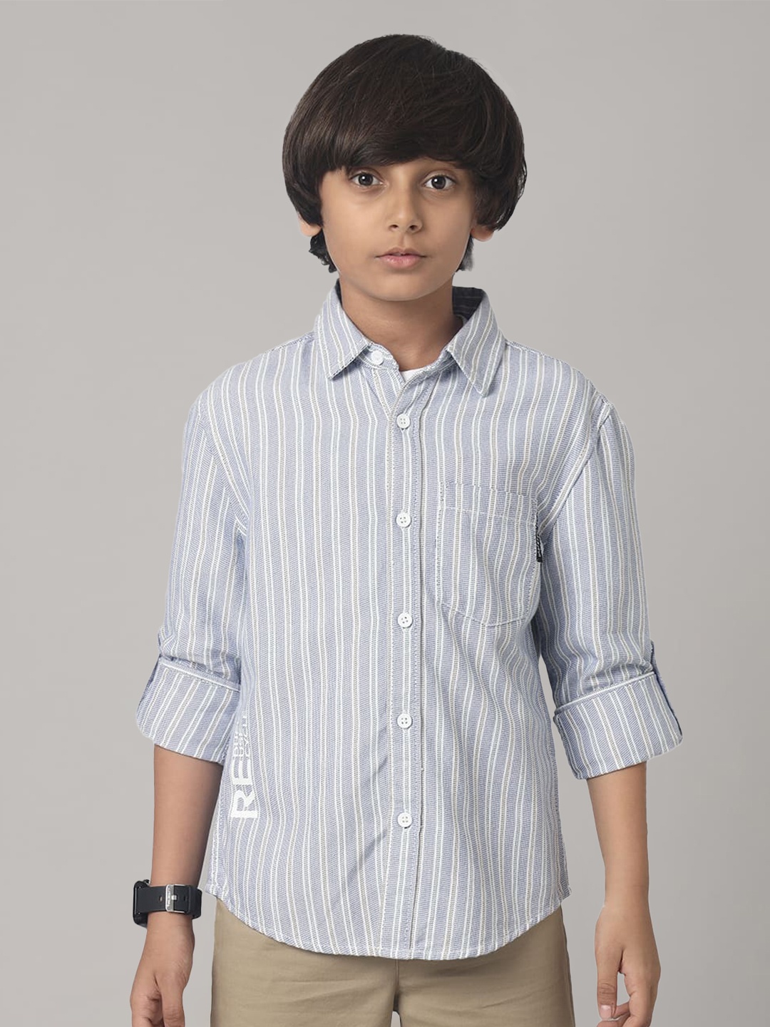 

UNDER FOURTEEN ONLY Boys Striped Cotton Casual Shirt, Blue