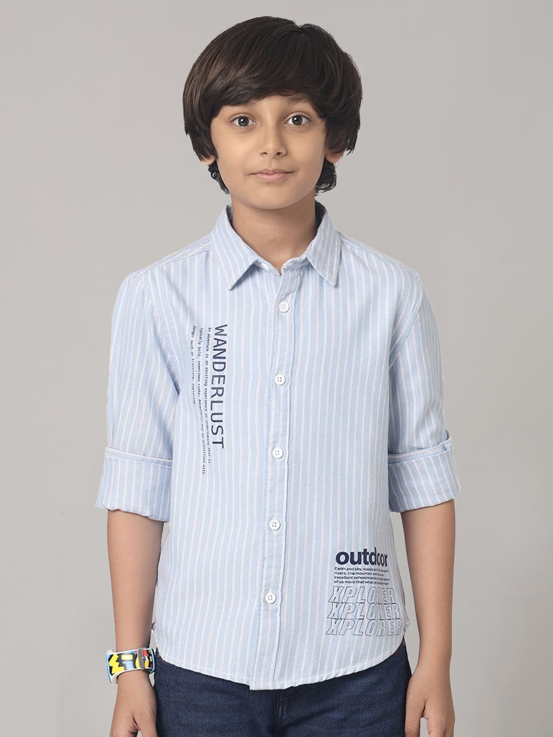 

UNDER FOURTEEN ONLY Boys Striped Cotton Casual Shirt, Blue
