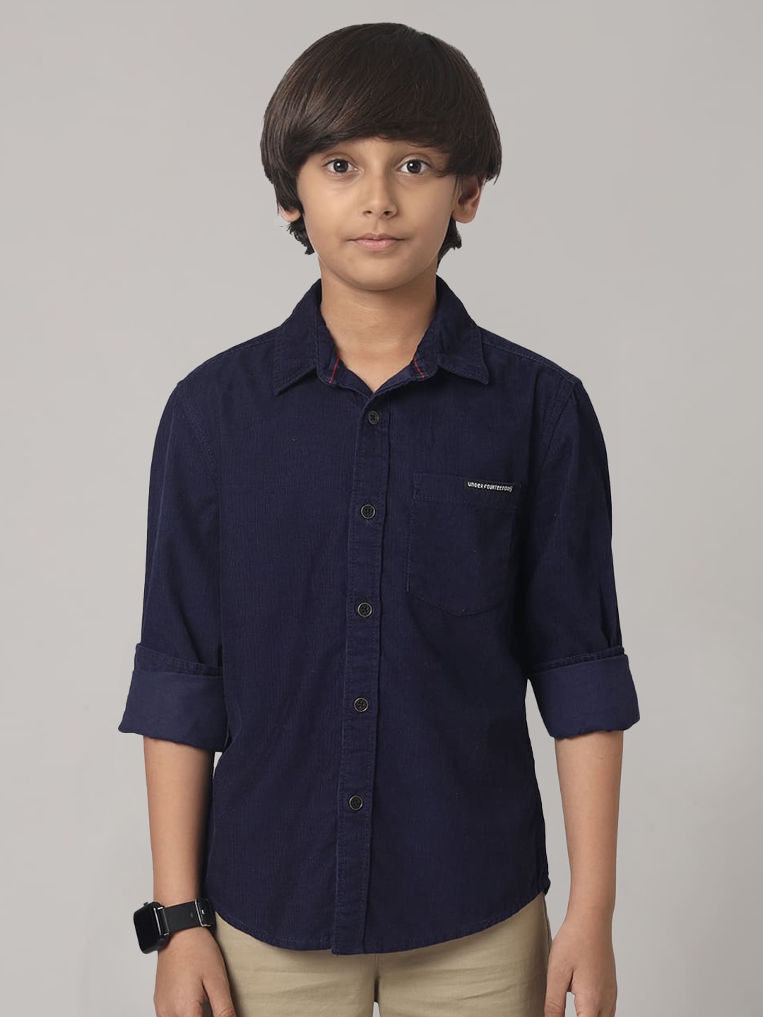 

UNDER FOURTEEN ONLY Boys Spread Collar Cotton Casual Shirt, Navy blue