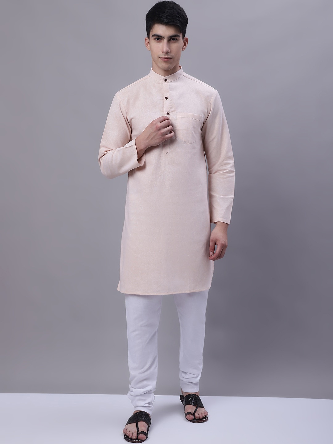 

Purple State Mandarin Collar Cotton Straight Kurta, Pink