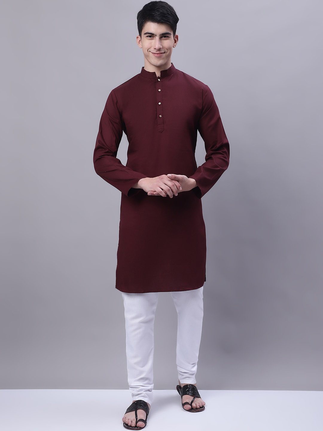 

Purple State Mandarin Collar Cotton Kurta, Maroon