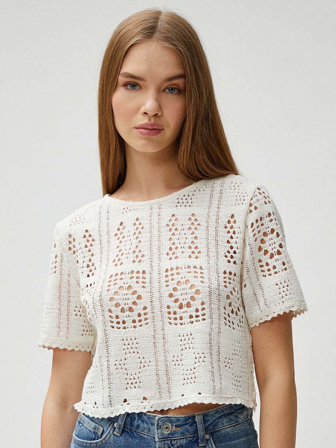 

Koton Self Design Crop Top, White