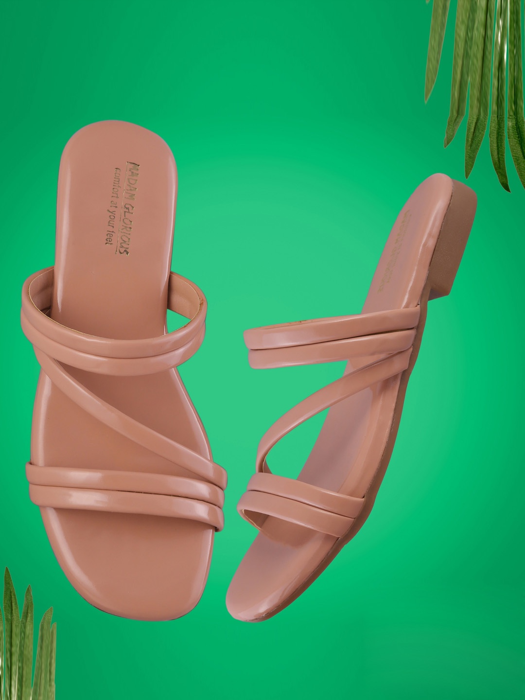 

madam glorious Strappy Open Toe Flats, Peach
