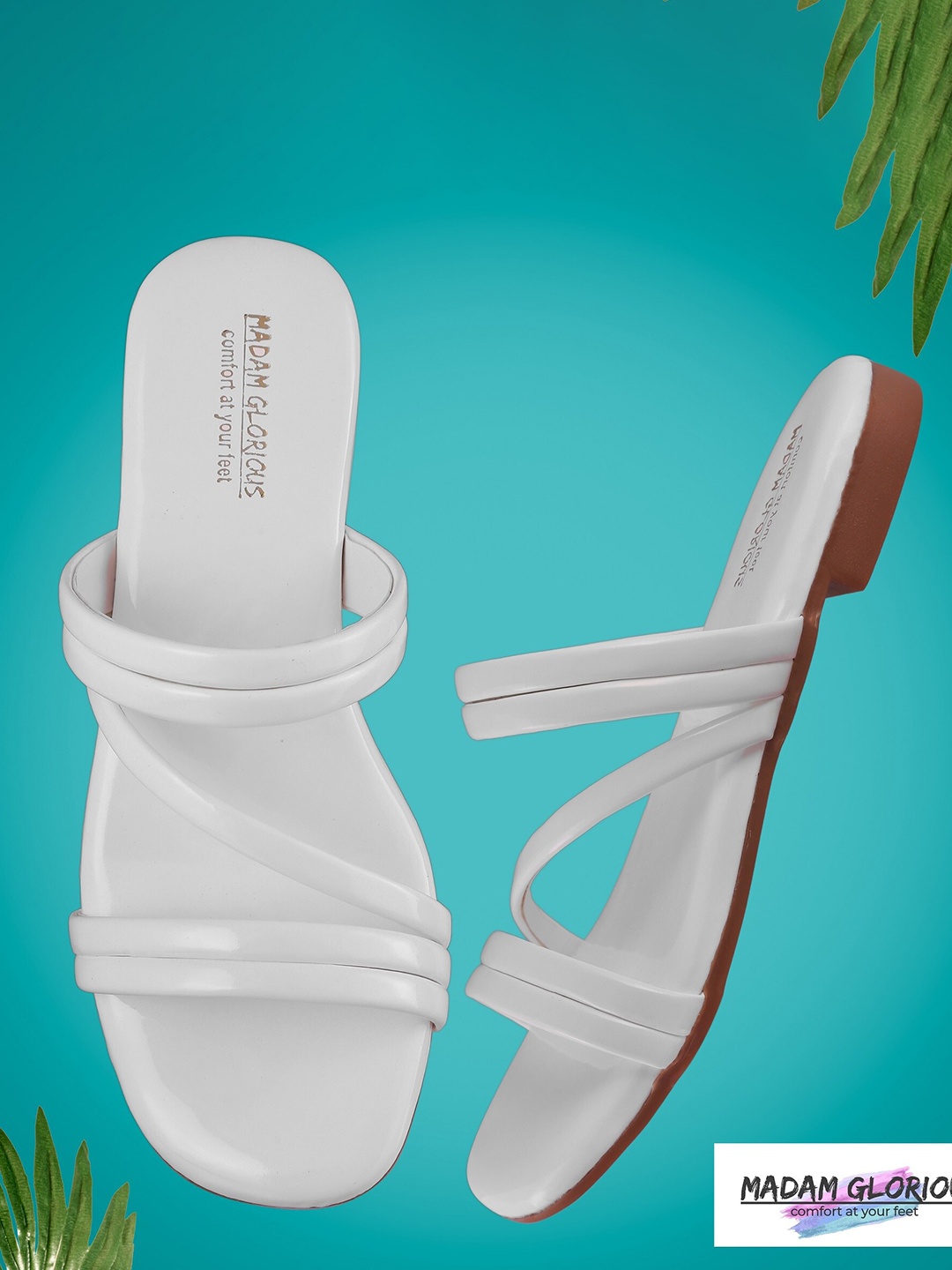 

madam glorious Strappy Open Toe Flats, White