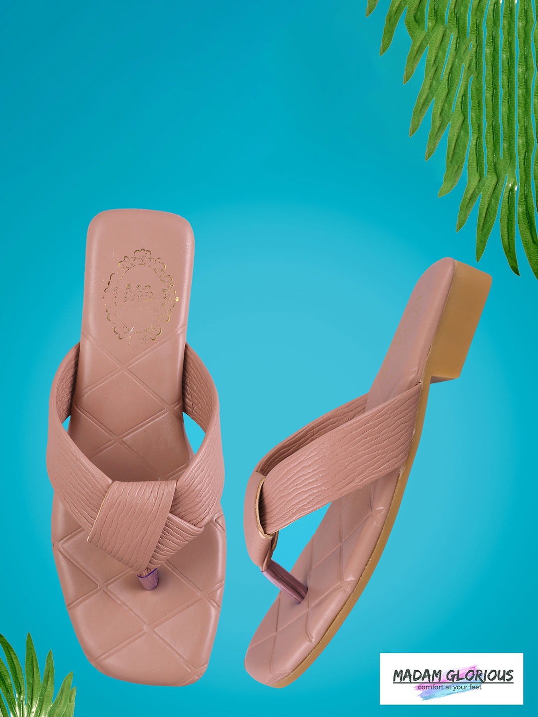 

madam glorious Textured Open Toe Flats, Peach