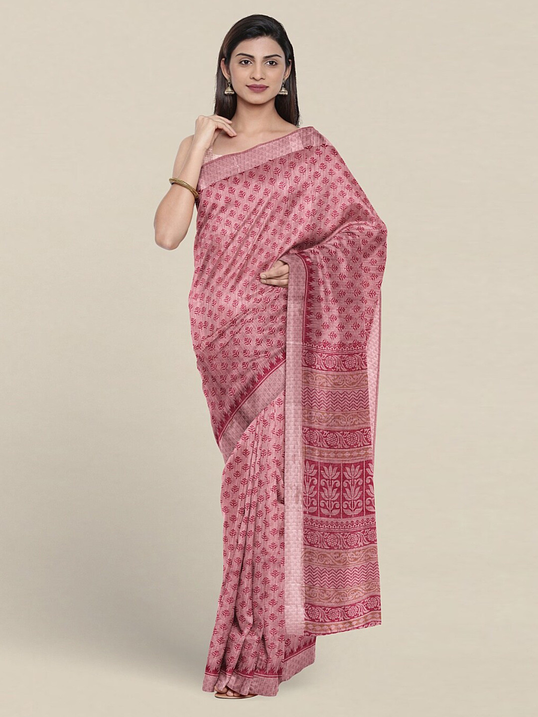 

Pothys Ethnic Motifs Printed Pure Cotton Saree, Pink