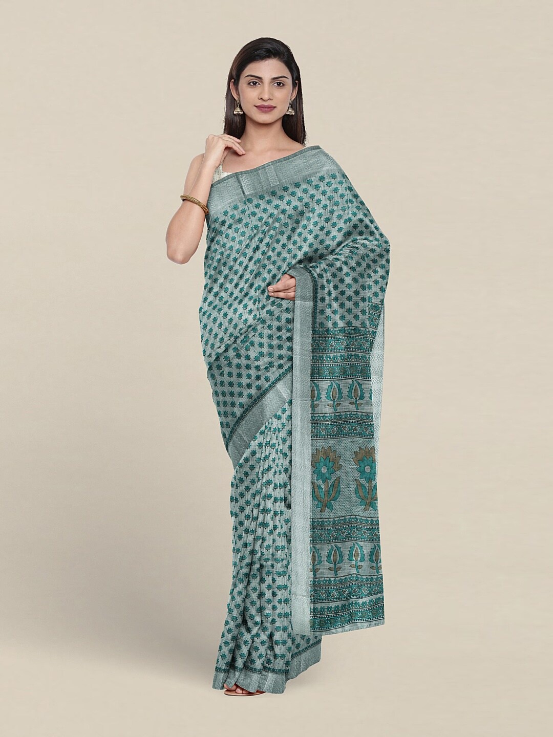 

Pothys Floral Woven Design Pure Cotton Saree, Green