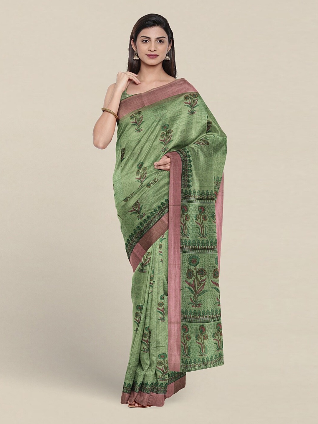 

Pothys Floral Printed Pure Cotton Saree, Green