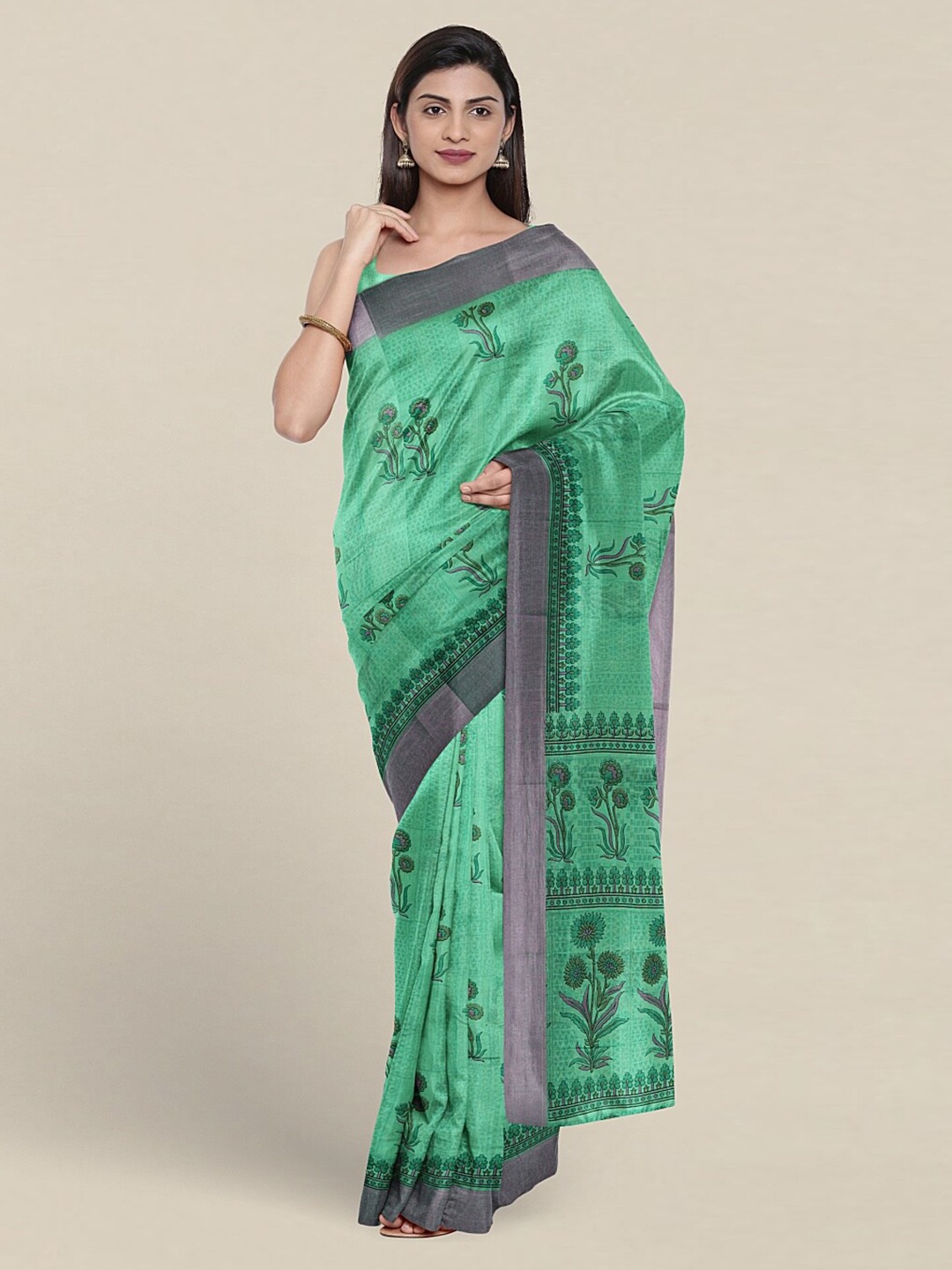 

Pothys Floral Printed Zari Pure Cotton Saree, Green