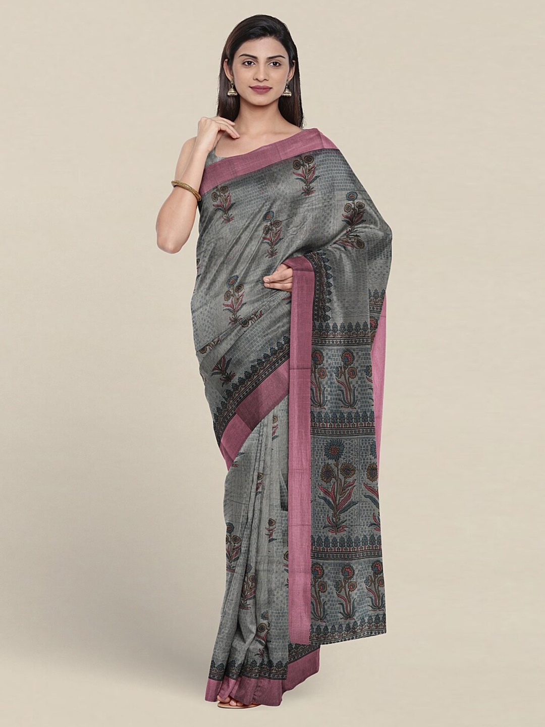 

Pothys Floral Printed Pure Cotton Saree, Grey