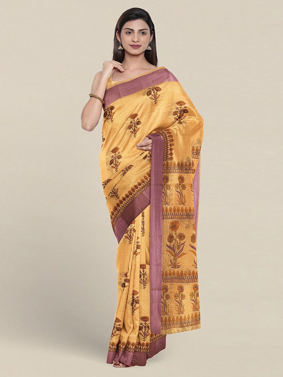 

Pothys Floral Printed Pure Cotton Saree, Mustard