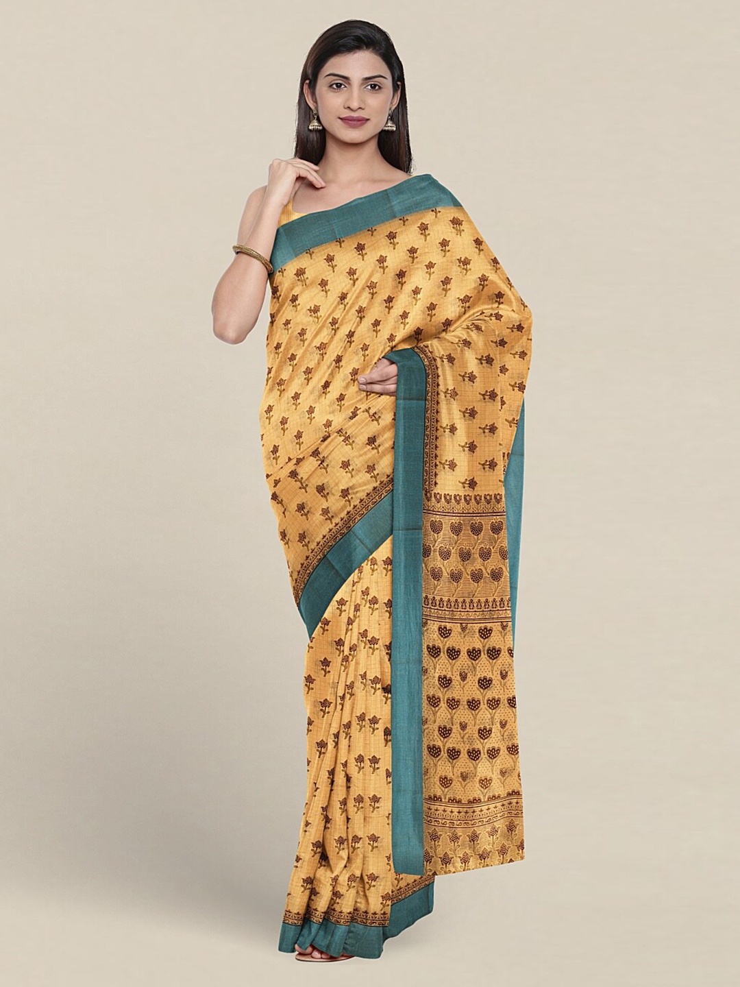 

Pothys Ethnic Motifs Printed Pure Cotton Saree, Mustard