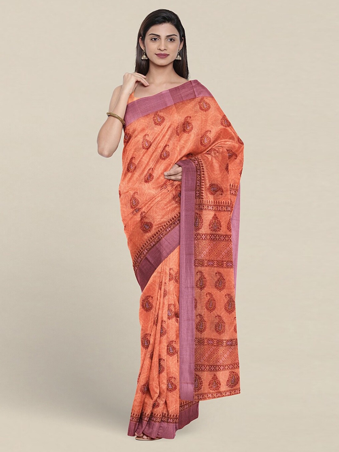 

Pothys Paisley Printed Pure Cotton Saree, Peach