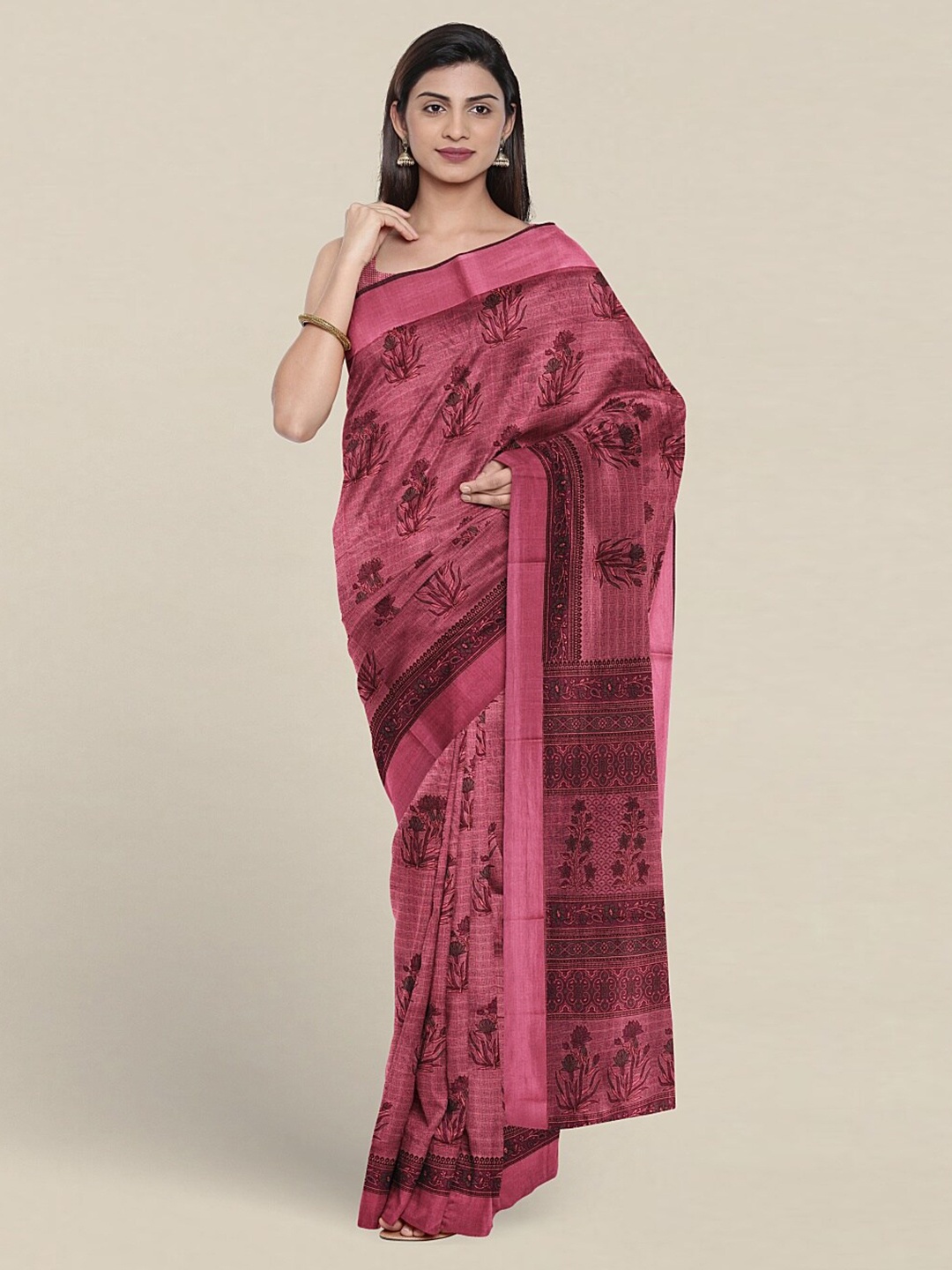 

Pothys Floral Printed Pure Cotton Saree, Pink