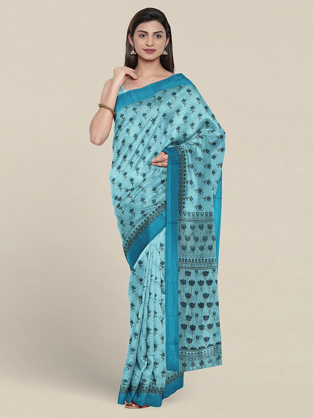 

Pothys Floral Printed Pure Cotton Saree, Blue