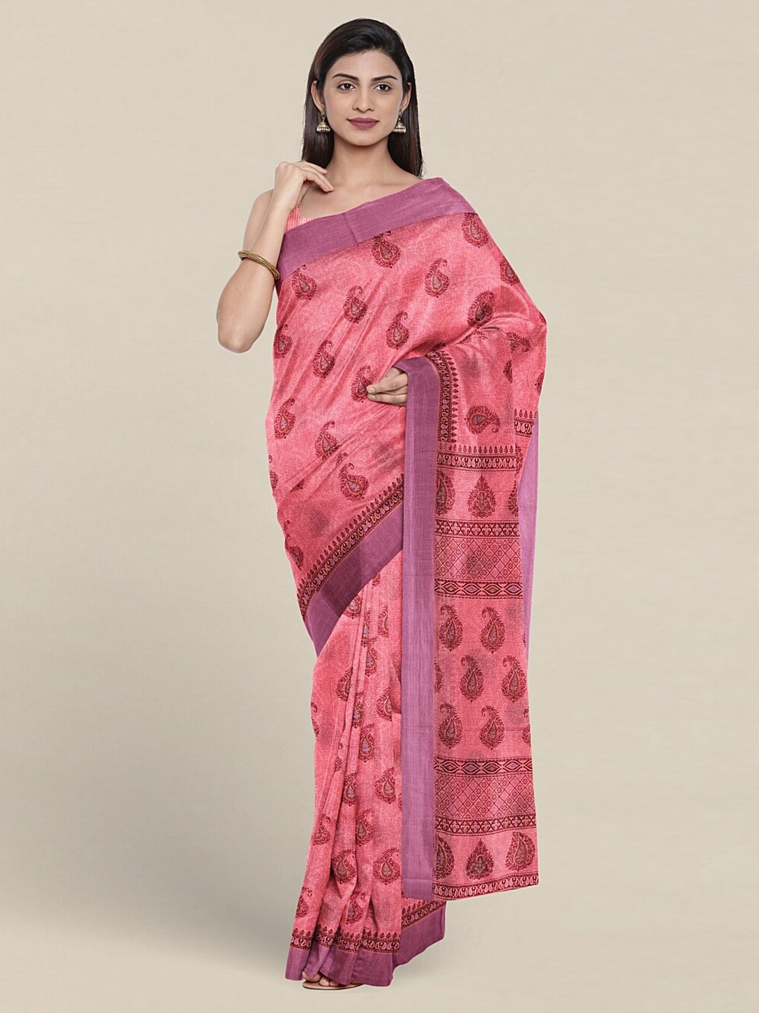 

Pothys Paisley Motifs Printed Pure Cotton Saree, Pink