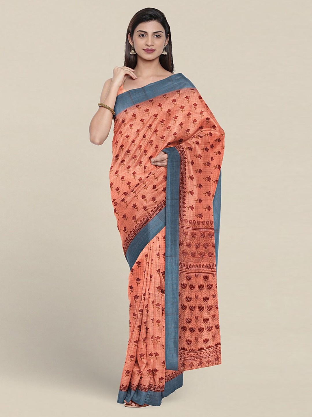 

Pothys Ethnic Motifs Printed Pure Cotton Saree, Peach