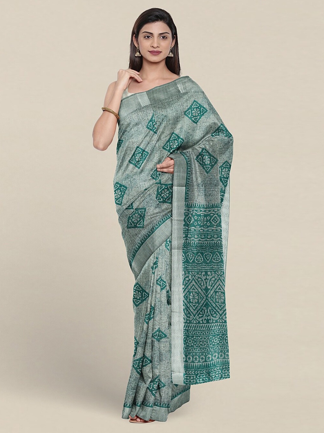 

Pothys Ethnic Motif Printed Pure Cotton Saree, Green