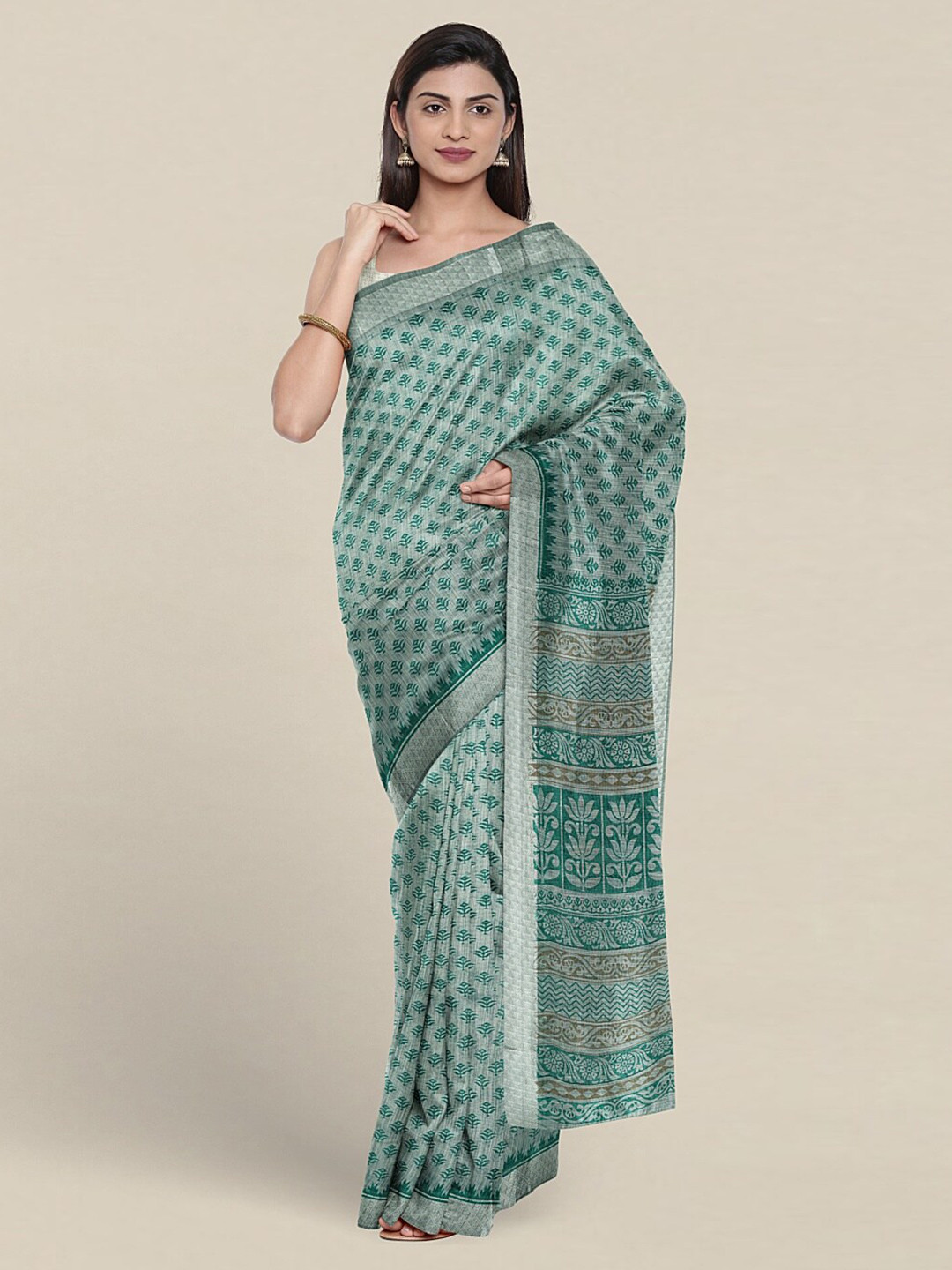 

Pothys Ethnic Motifs Printed Pure Cotton Saree, Green