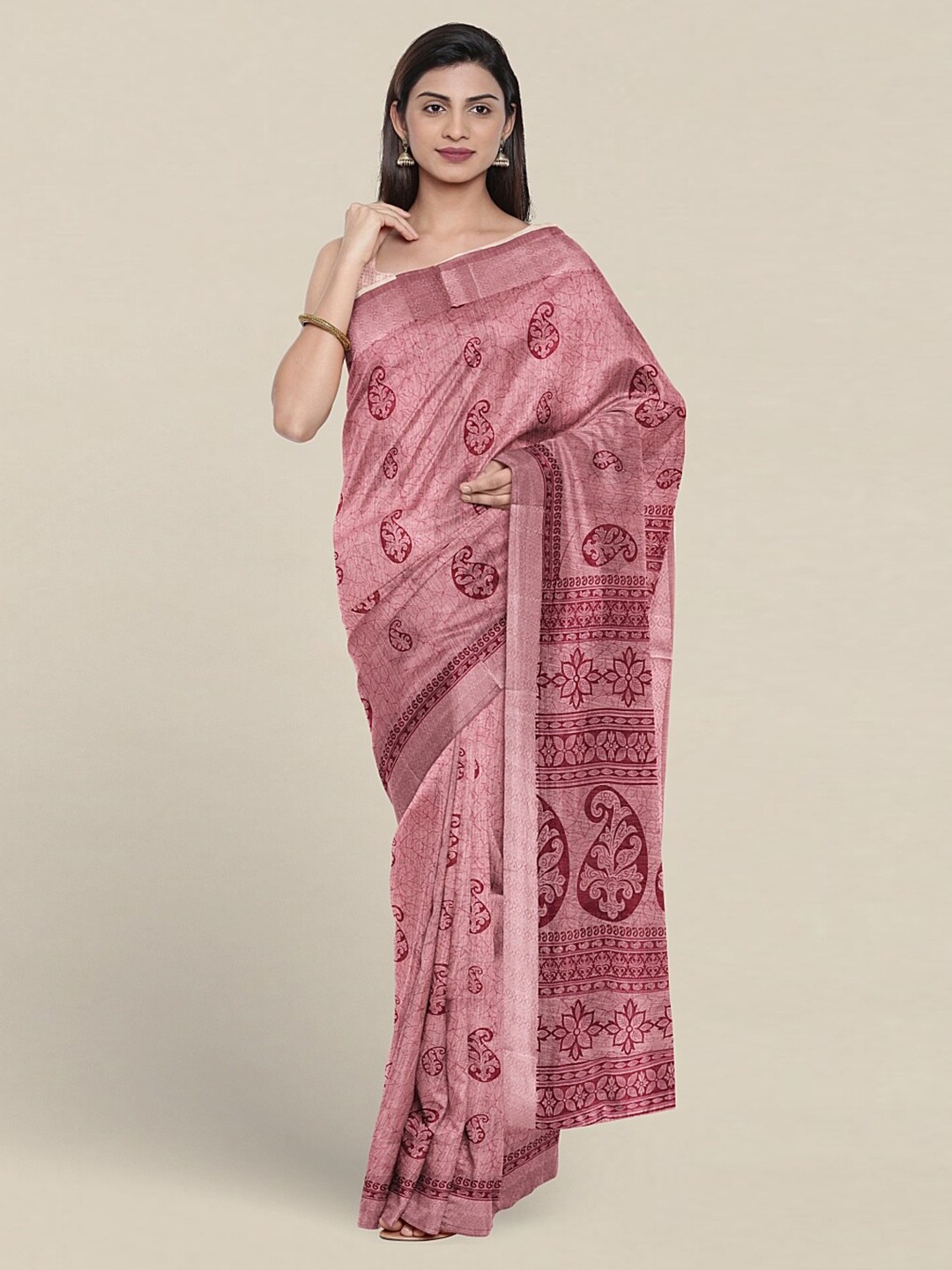 

Pothys Paisley Printed Pure Cotton Saree, Pink