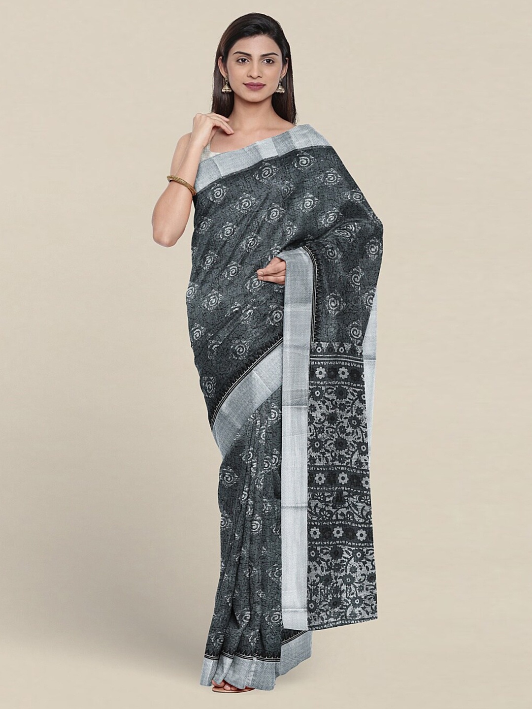 

Pothys Ethnic Motifs Printed Pure Cotton Saree, Grey