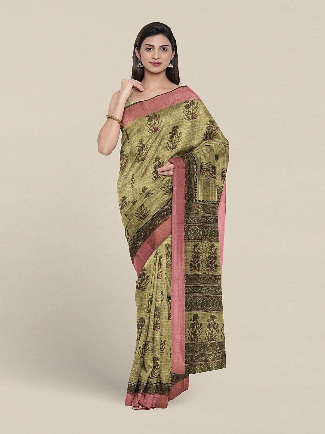 

Pothys Floral Printed Pure Cotton Saree, Green