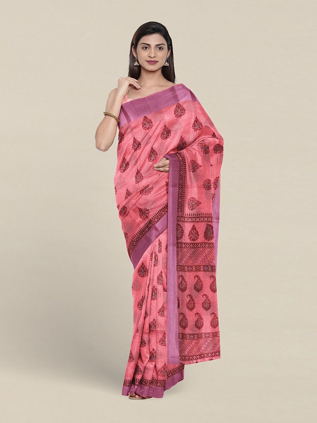 

Pothys Paisley Printed Pure Cotton Saree, Pink