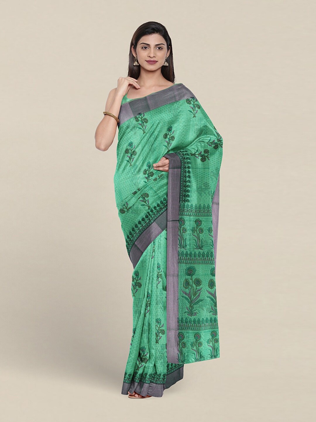 

Pothys Floral Printed Pure Cotton Saree, Green